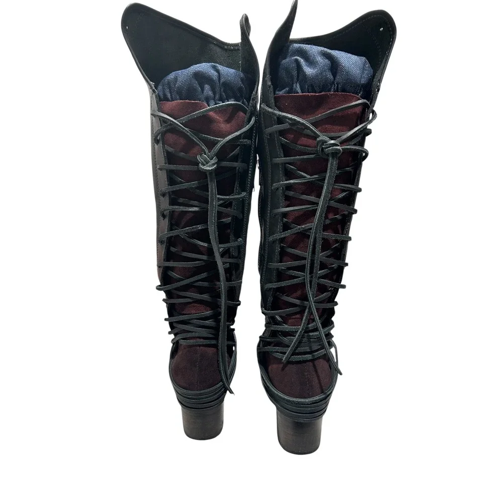 Freebird by Steven Coal Black Leather Over The Knee Lace Up Boots Womens 9